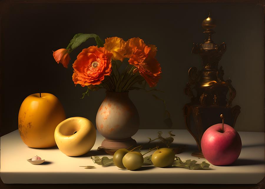 Fruit Digital Art - Still Life with Fruits, Generative AI Illustration #17 by Miroslav Nemecek