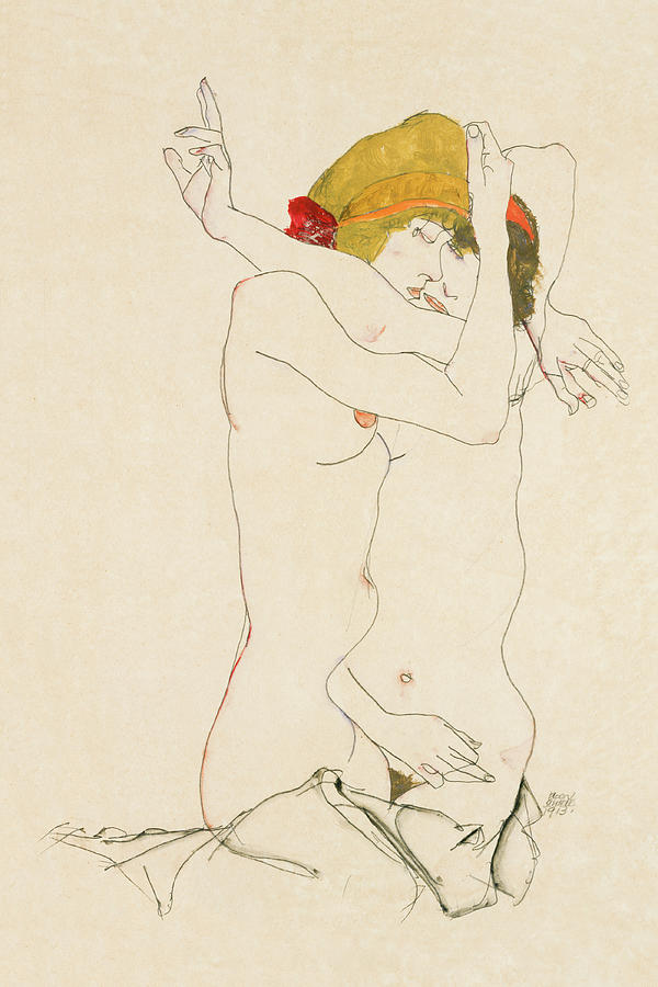 Egon Schiele Drawing - Two Women Embracing #17 by Egon schiele
