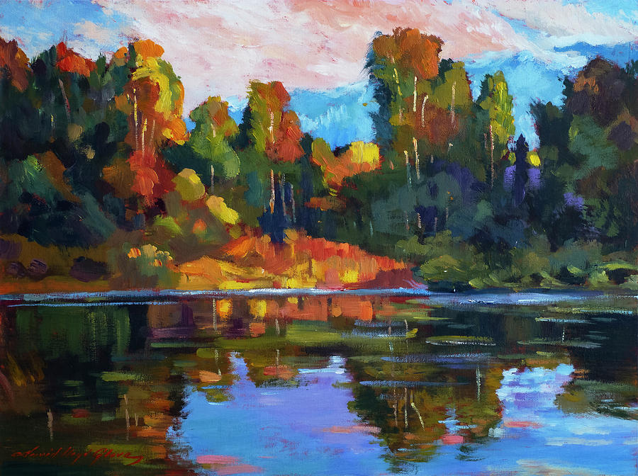 Sunset At Jenks Lake Park Painting by David Lloyd Glover