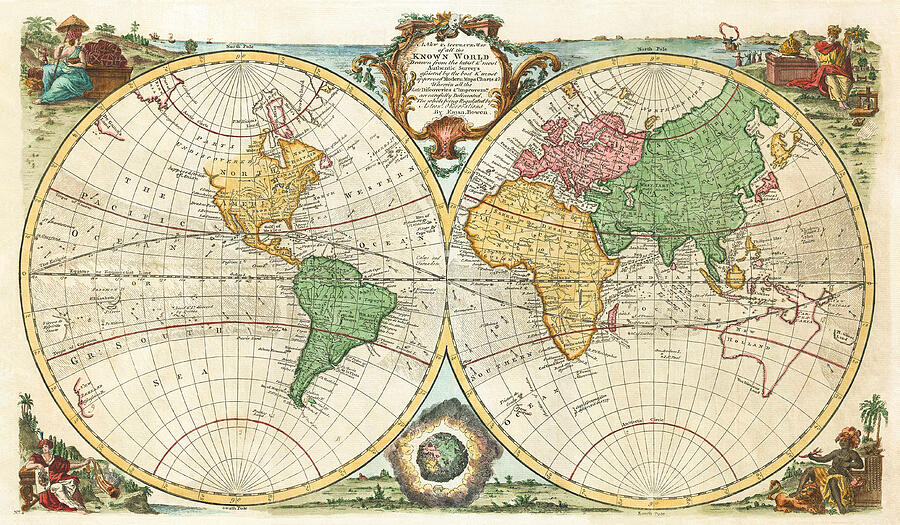 1744 Bowen Map of the World Drawing by Dale Kincaid - Fine Art America