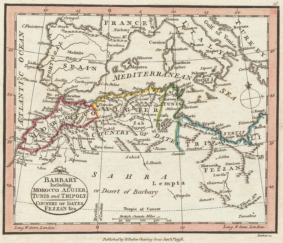 1798 Historical map of Barbary including Morocco, Tunis, Algiers and Tripoly Photograph by Toby McGuire