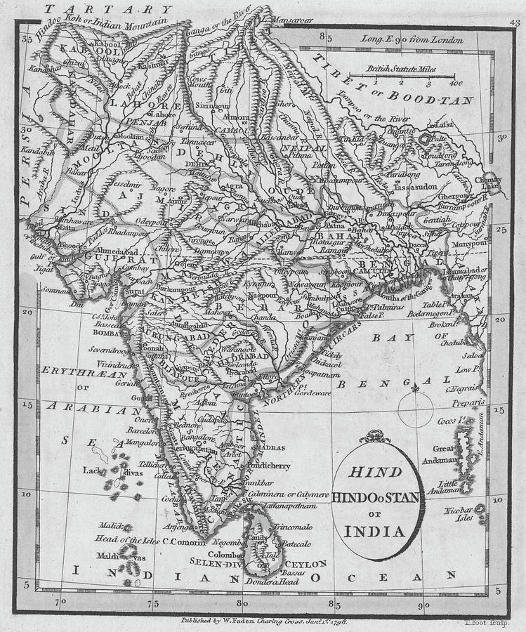 1798 historical map of India in Black and White Photograph by Toby ...