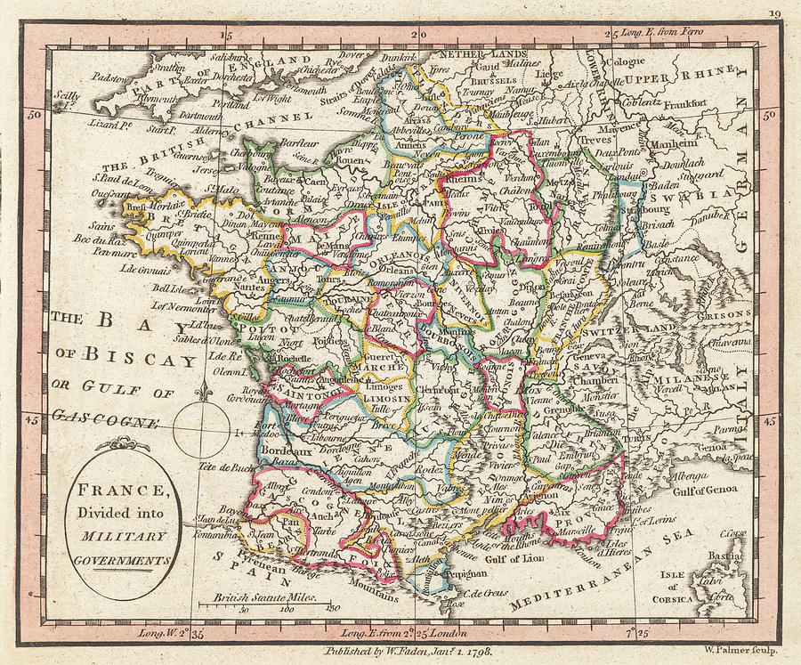 1798 Map France Divided Into Military Governments In Color Photograph