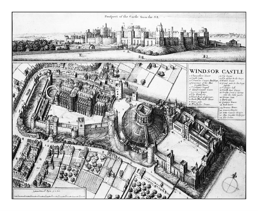 17th Century Architectural Birds Eye View of Windsor Castle Drawing by Peter Ogden