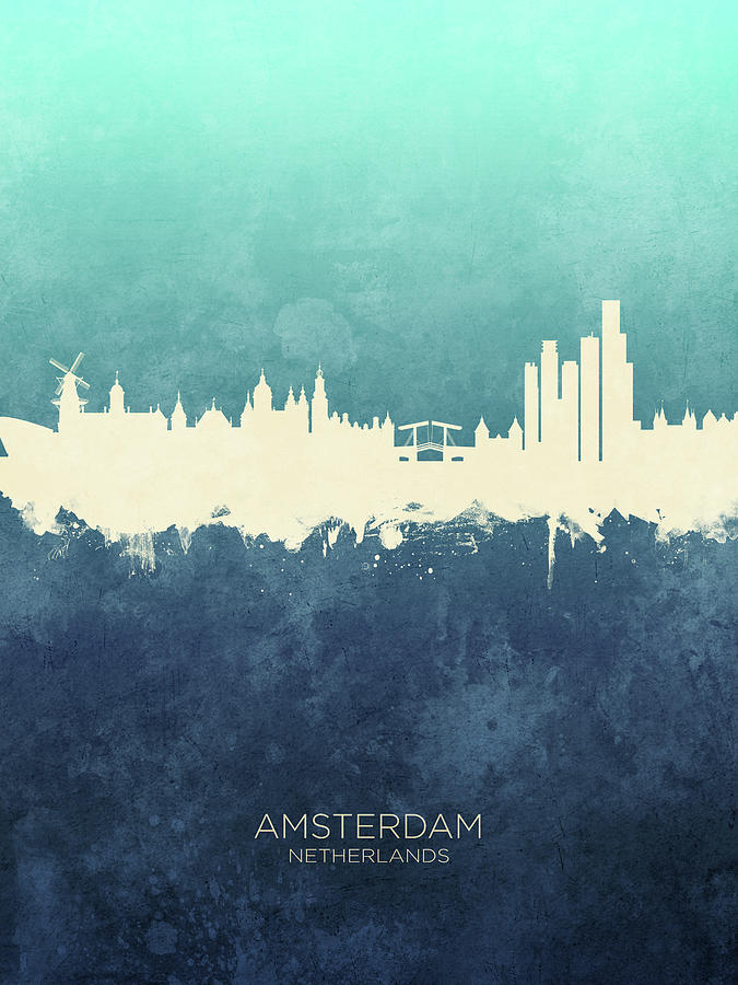 Skyline Digital Art - Amsterdam The Netherlands Skyline #18 by Michael Tompsett