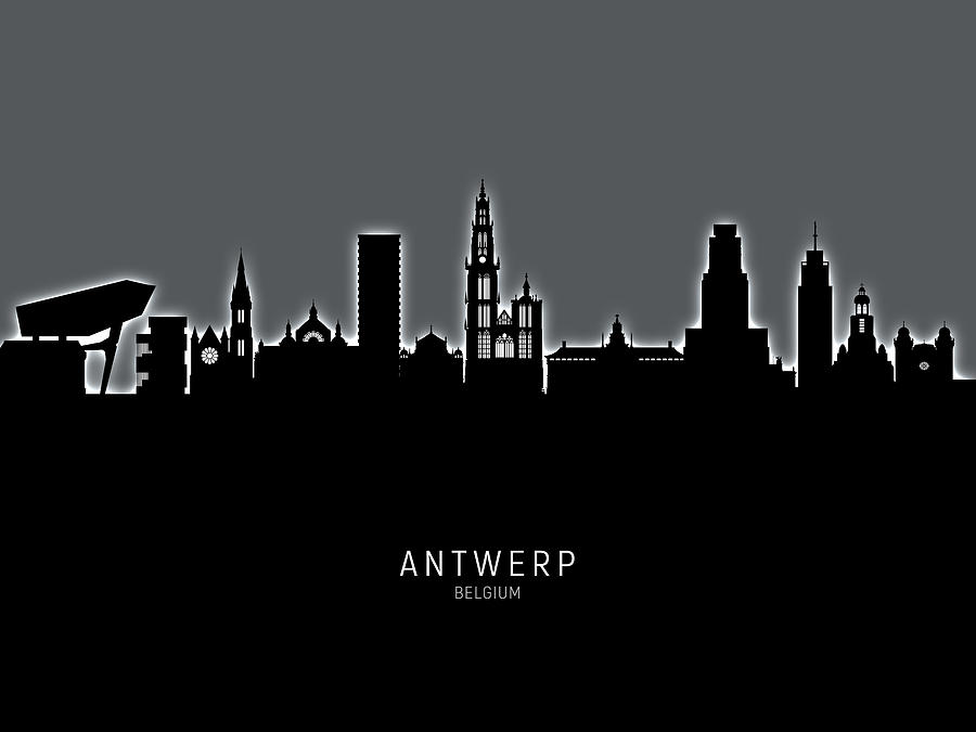 Skyline Digital Art - Antwerp Belgium Skyline #18 by Michael Tompsett