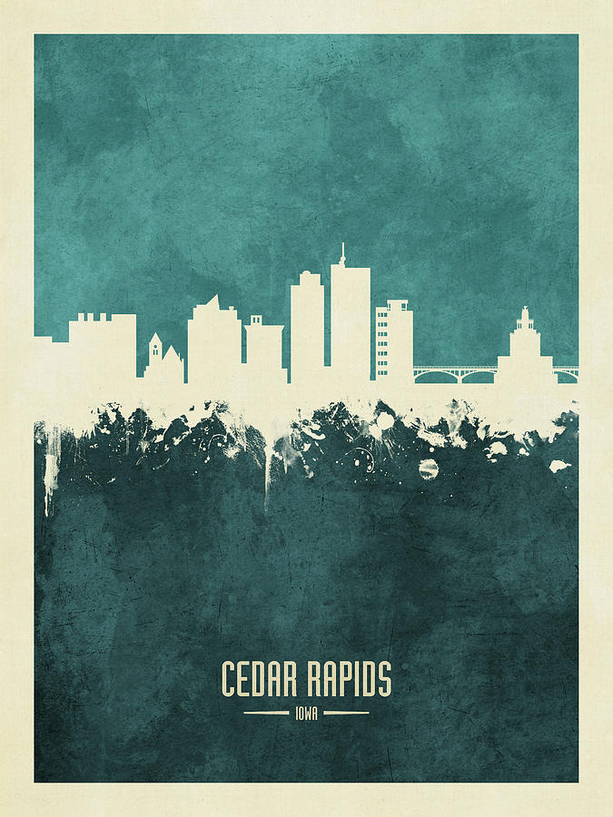 Cedar Rapids Digital Art - Cedar Rapids Iowa Skyline #18 by Michael Tompsett