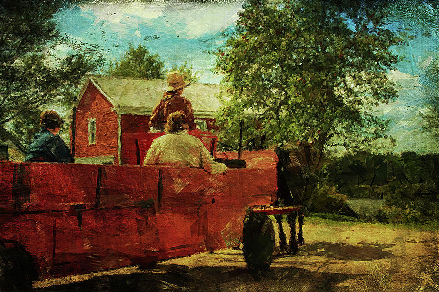 18th Century red wooden wagon Mixed Media by Tatiana Travelways