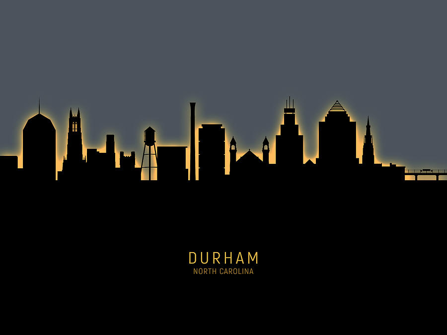 Durham Digital Art - Durham North Carolina Skyline #18 by Michael Tompsett