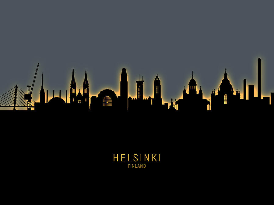 Skyline Digital Art - Helsinki Finland Skyline #18 by Michael Tompsett