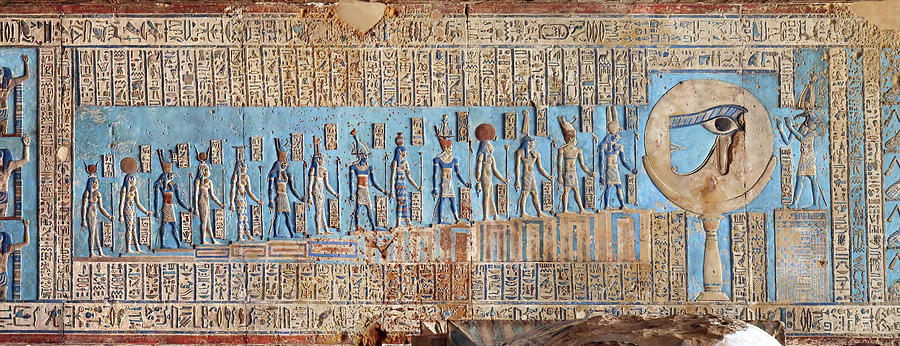 Hieroglyphic carvings in ancient egyptian temple #18 Painting by Mikhail Kokhanchikov