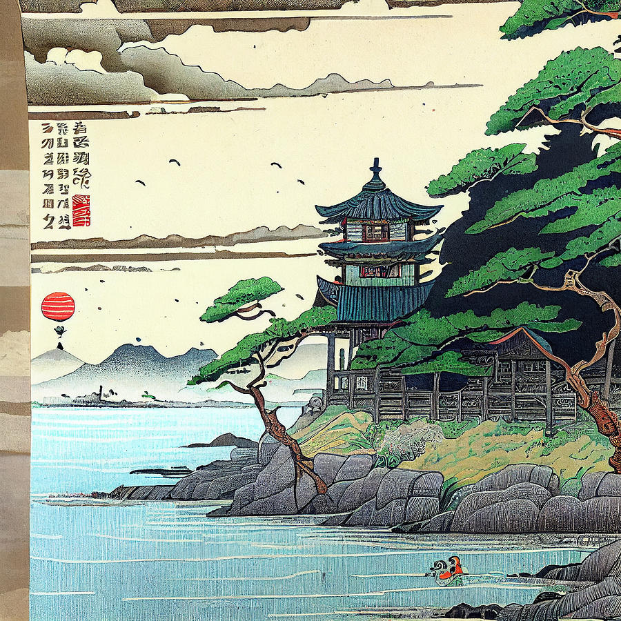 Fantasy Digital Art - Japanese  Landcape    intricate  zen  art  Ukiyo  e  ja  by Asar Studios #18 by Celestial Images