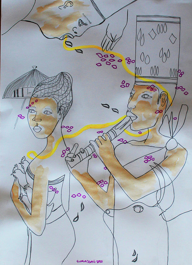 Kintu and Nambi The Serenade #18 Painting by Gloria Ssali