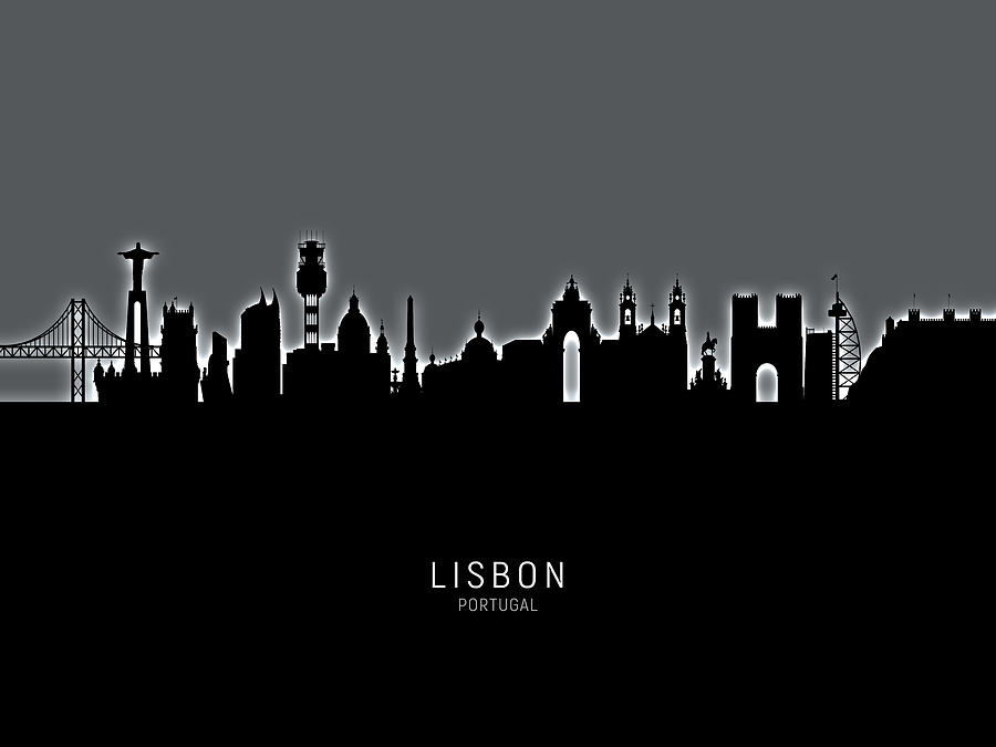 Skyline Digital Art - Lisbon Portugal Skyline #18 by Michael Tompsett