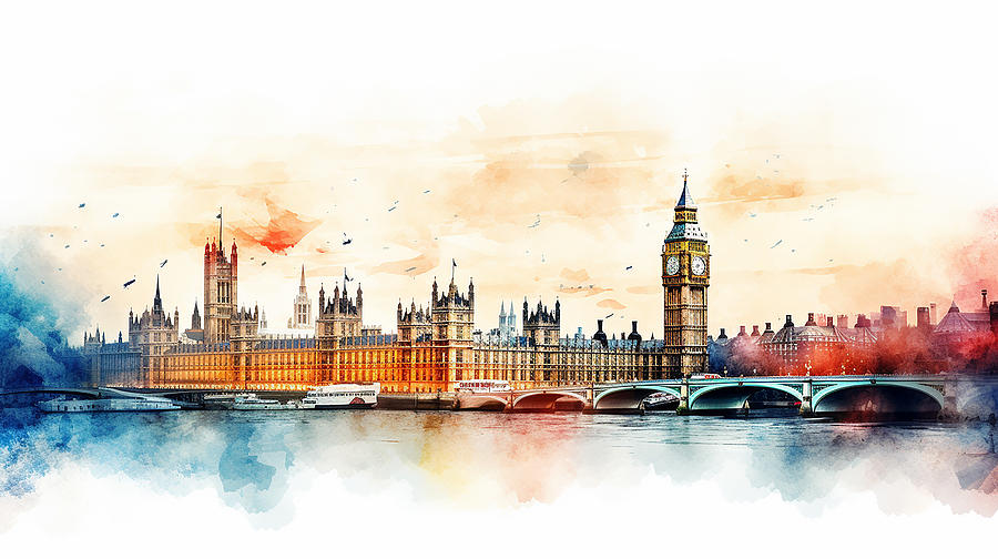 London Skyline Watercolour #19 Mixed Media