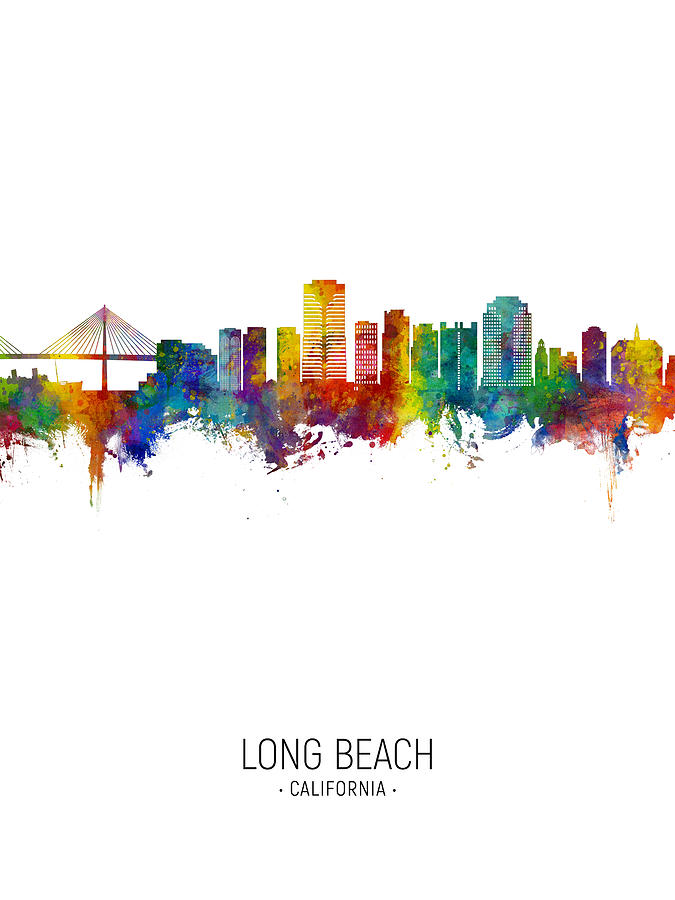 Long Beach California Skyline #18 Digital Art by Michael Tompsett