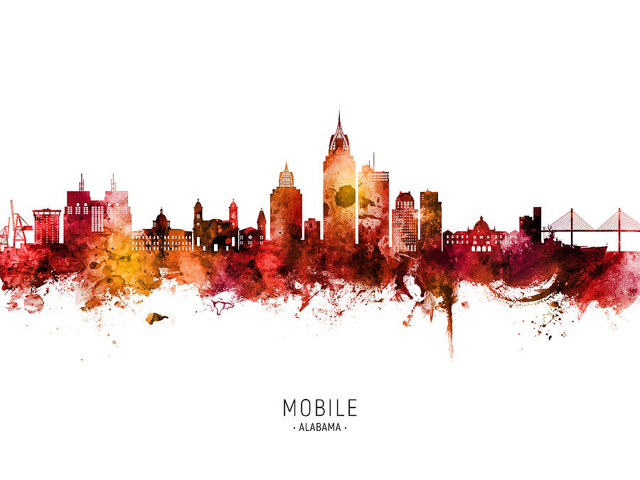 Mobile Skyline Digital Art - Mobile Alabama Skyline #18 by Michael Tompsett