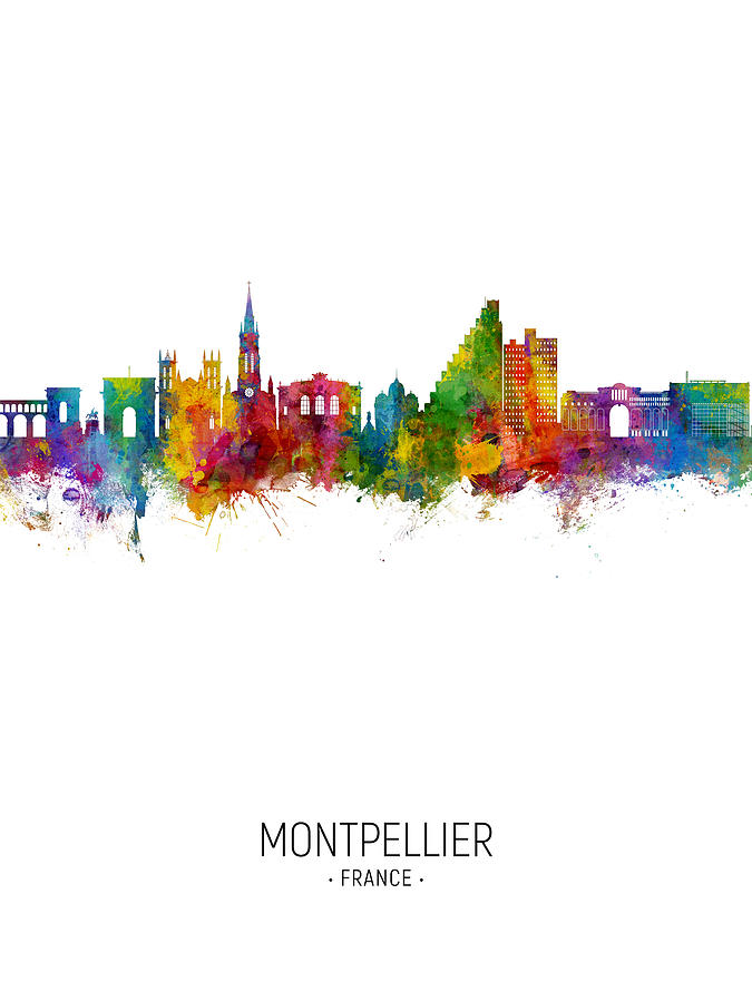 Skyline Digital Art - Montpellier France Skyline #18 by Michael Tompsett