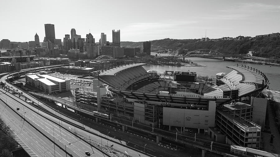 Pittsburgh Steelers Heinz Field in Pittsburgh Pennsylvania in black and white #18 Photograph by Eldon McGraw