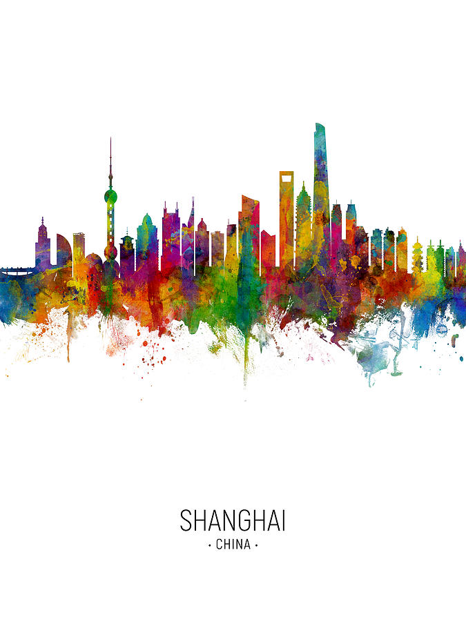 Shanghai China Skyline #18 Digital Art by Michael Tompsett