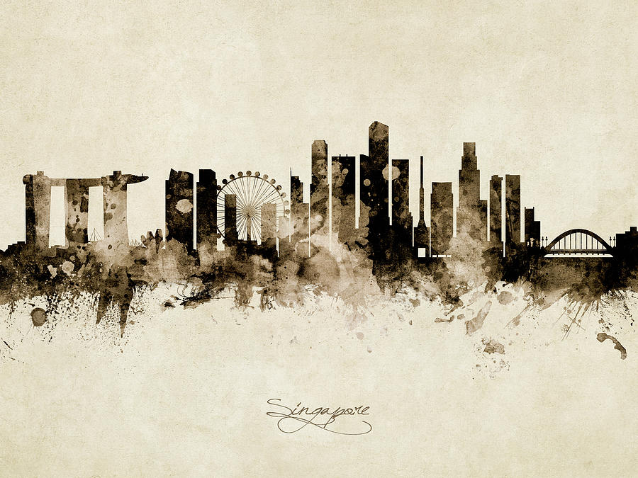 Singapore Skyline #18 Digital Art by Michael Tompsett