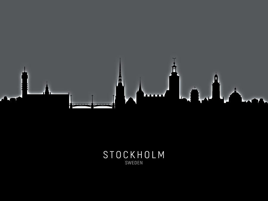 Skyline Digital Art - Stockholm Sweden Skyline #18 by Michael Tompsett