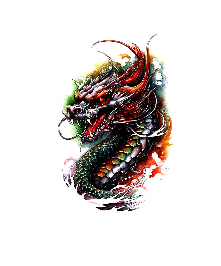 Tattoo Style Dragon #18 Mixed Media by World Art Collective