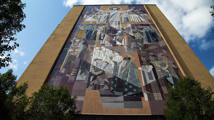 Low view of Touchdown Jesus World of Life Mural at University of Notre Dame Photograph by Eldon McGraw