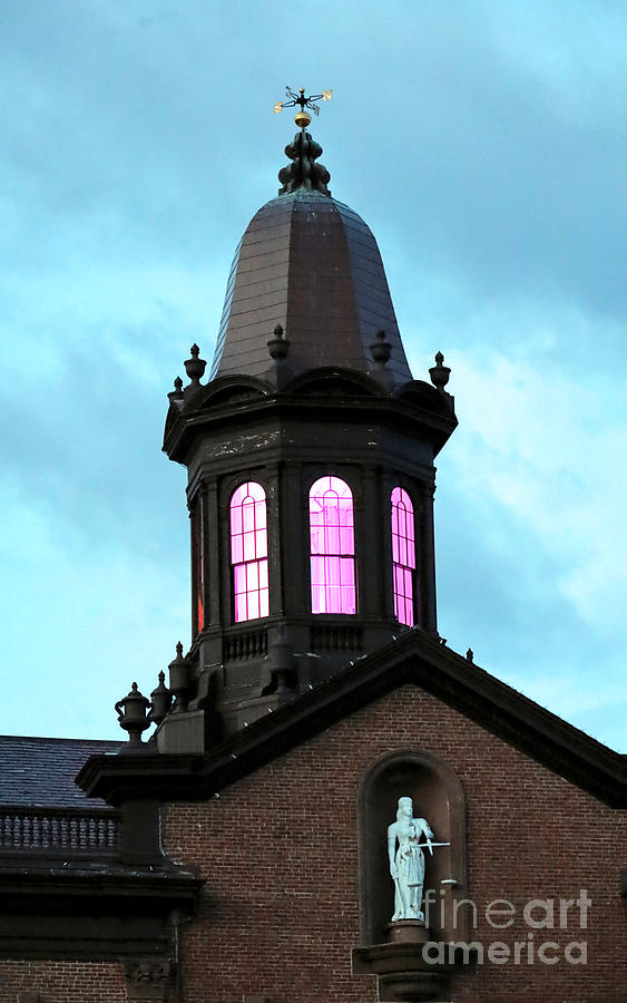 1820 Courthouse cupola lit up in pink  Photograph by Janice Drew