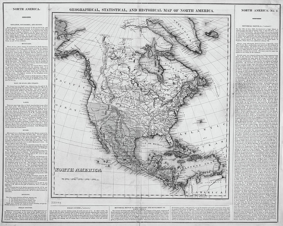 1822 Geographical, Statistical,  and Historical Map of North America Black and White Photograph by Toby McGuire