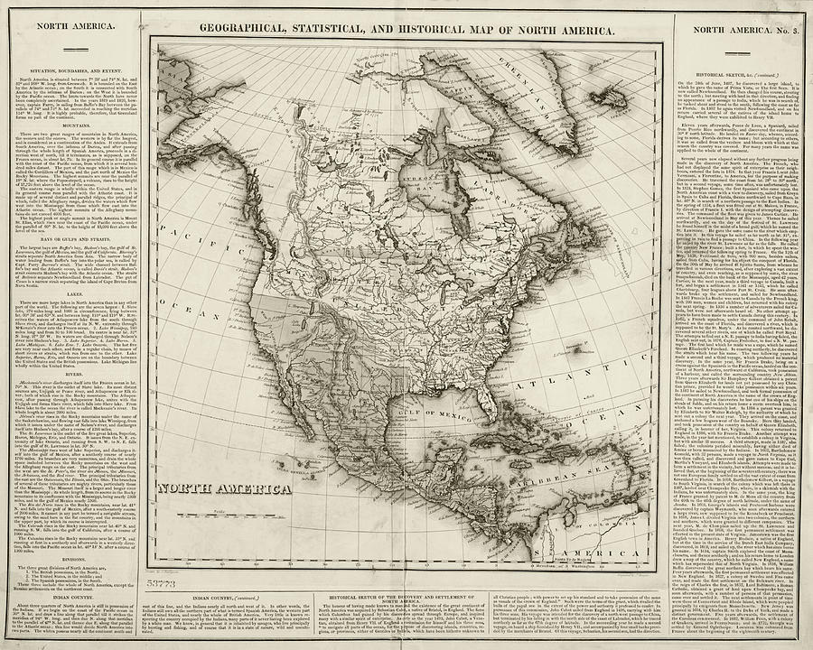 1822 Geographical, Statistical,  and Historical Map of North America Sepia Photograph by Toby McGuire