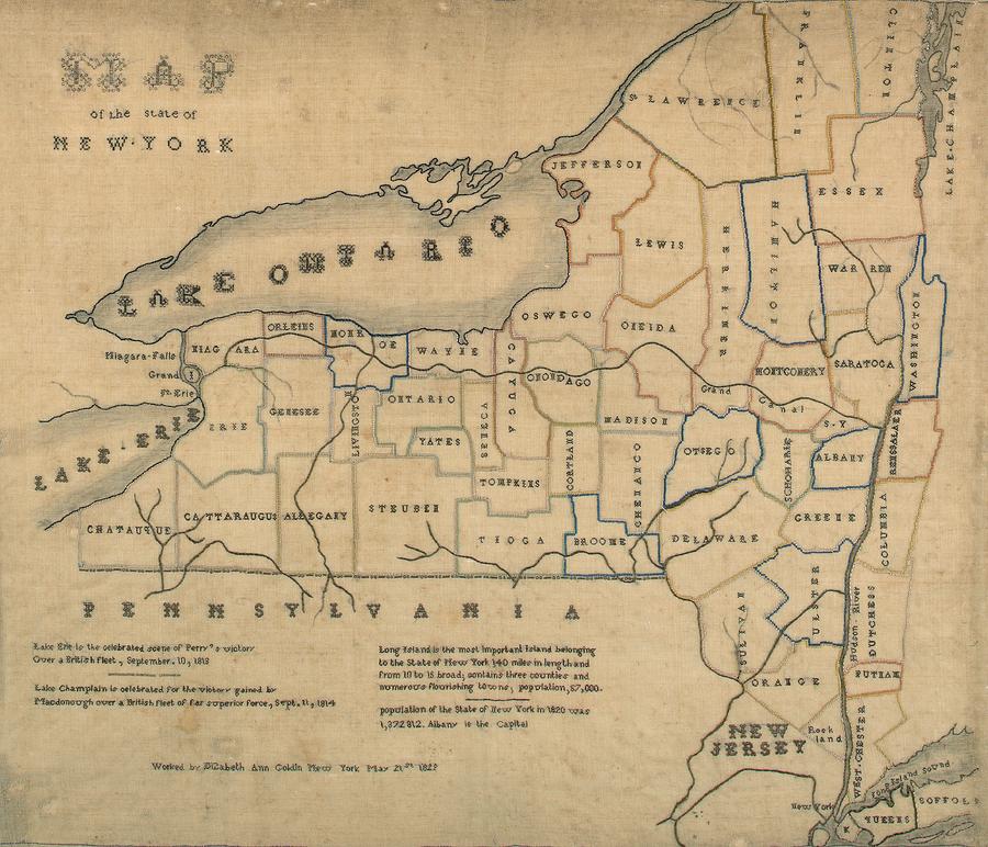 1829 Embroidered Map of New York Photograph by Eileen Backman