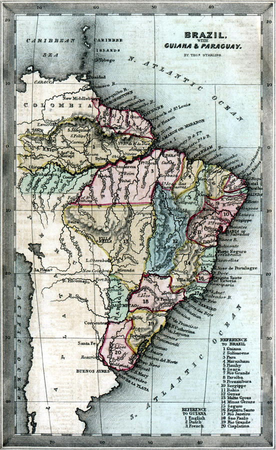 1835 Map of Brazil Painting by Historic Image Pixels