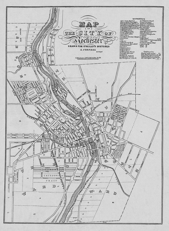1838 Rochester NY Historical Map Black and White Photograph by Toby McGuire