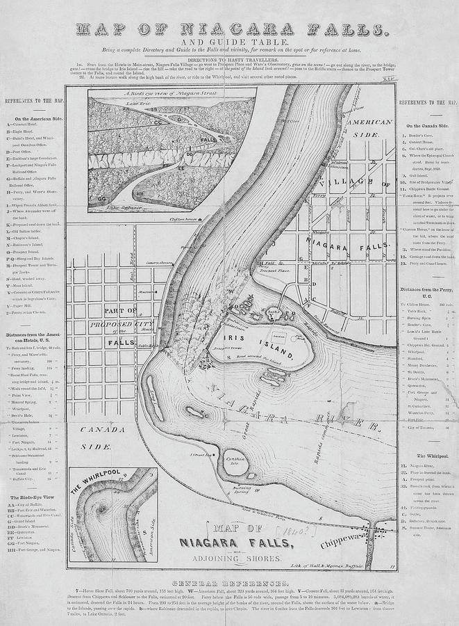 1840 Historical Map of Niagara Falls New York in Black and White Photograph by Toby McGuire