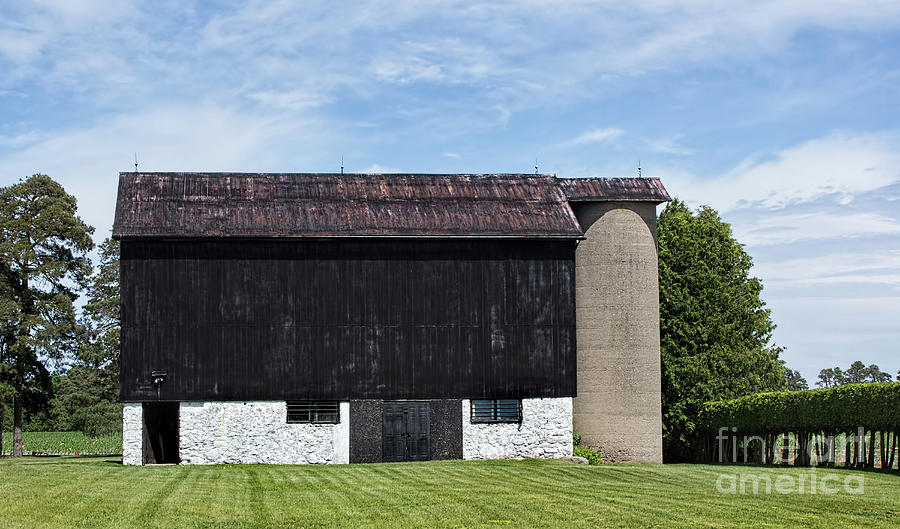 1840s Black and White Barn with Hedgerow Photograph by Barbara McMahon
