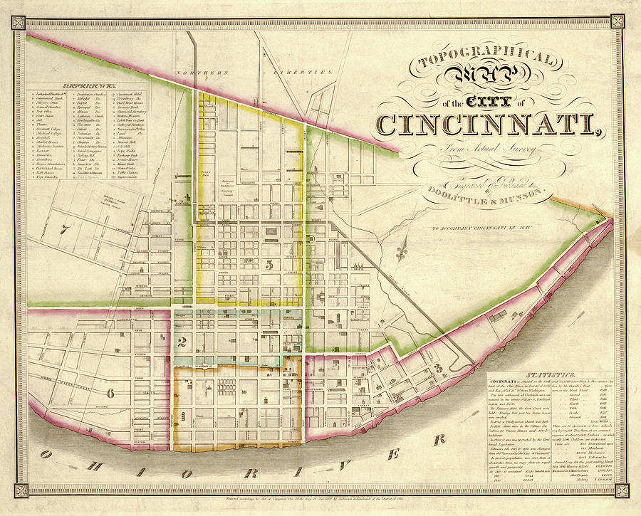 1841 Cincinnati Ohio Map Drawing by Dan Sproul