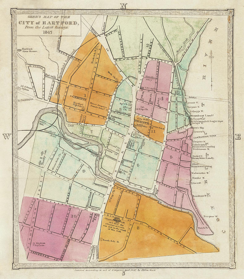 1847 Map Of Hartford Connecticut Ct Historical Map In Color Toby Mcguire 