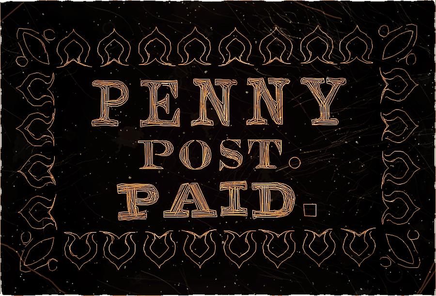 1849 Boston Mass Carrier Penny Post - 3LB2 - Black and Tan - Mail Art Post Digital Art by Fred Larucci