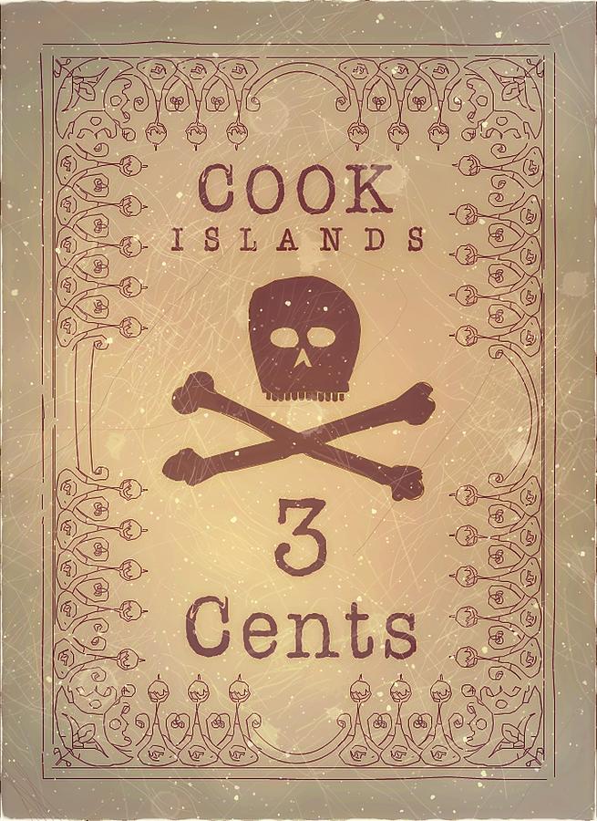 1850 Cook Islands - Skull and Crossbones - 3 Cts. Dull Lilac Edition - Mail Art Post Digital Art by Fred Larucci
