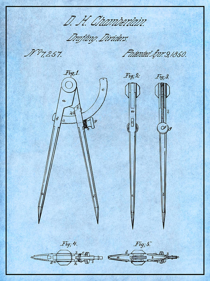 1850 Drafting Dividers Light Blue Patent Print  Drawing by Greg Edwards