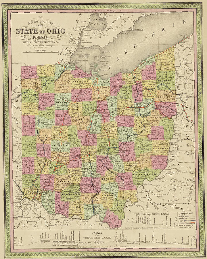 1850 Historical Map of Ohio in Color Photograph by Toby McGuire