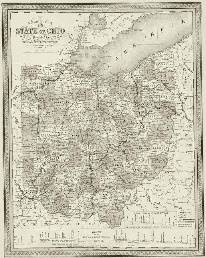 1850 Historical Map of Ohio in Sepia Photograph by Toby McGuire