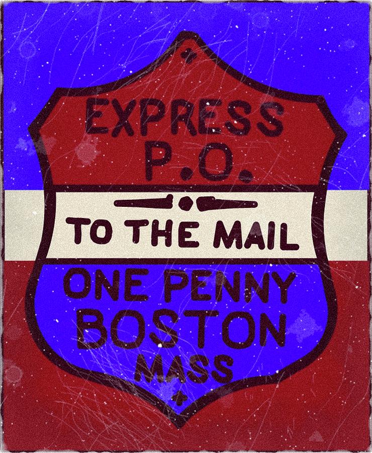 1852 Union PO - Boston Mass Local Penny Post Stamp - Red White Blue - Mail Art Post Digital Art by Fred Larucci