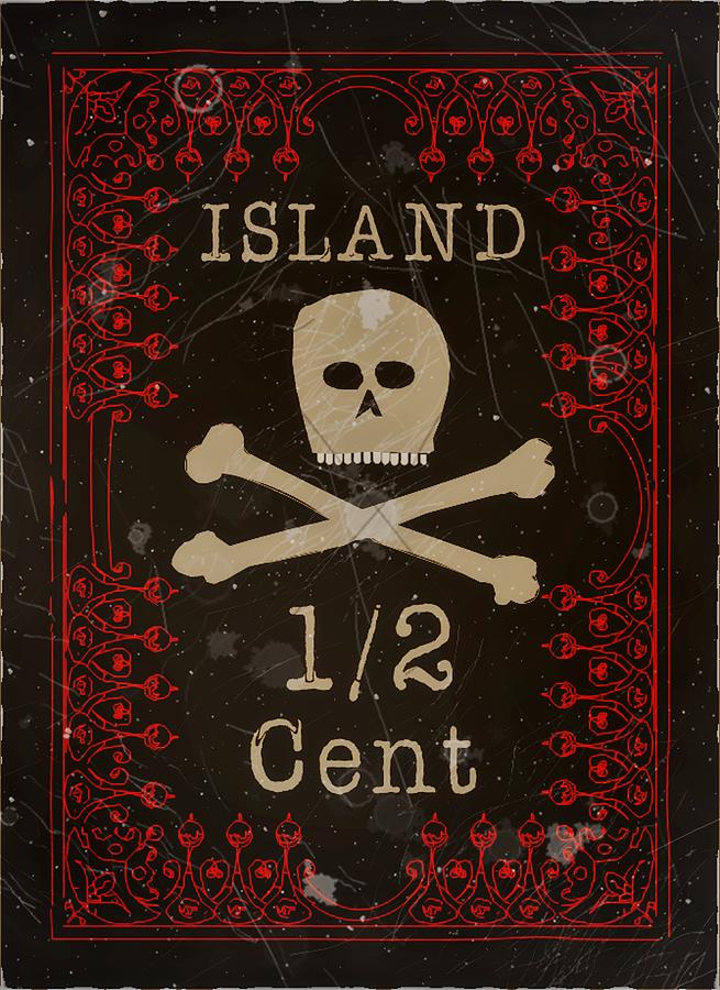 1853 Hawaiian Islands - Skull and Crossbones - Half Cent - Red Black - Mail Art Post Digital Art by Fred Larucci