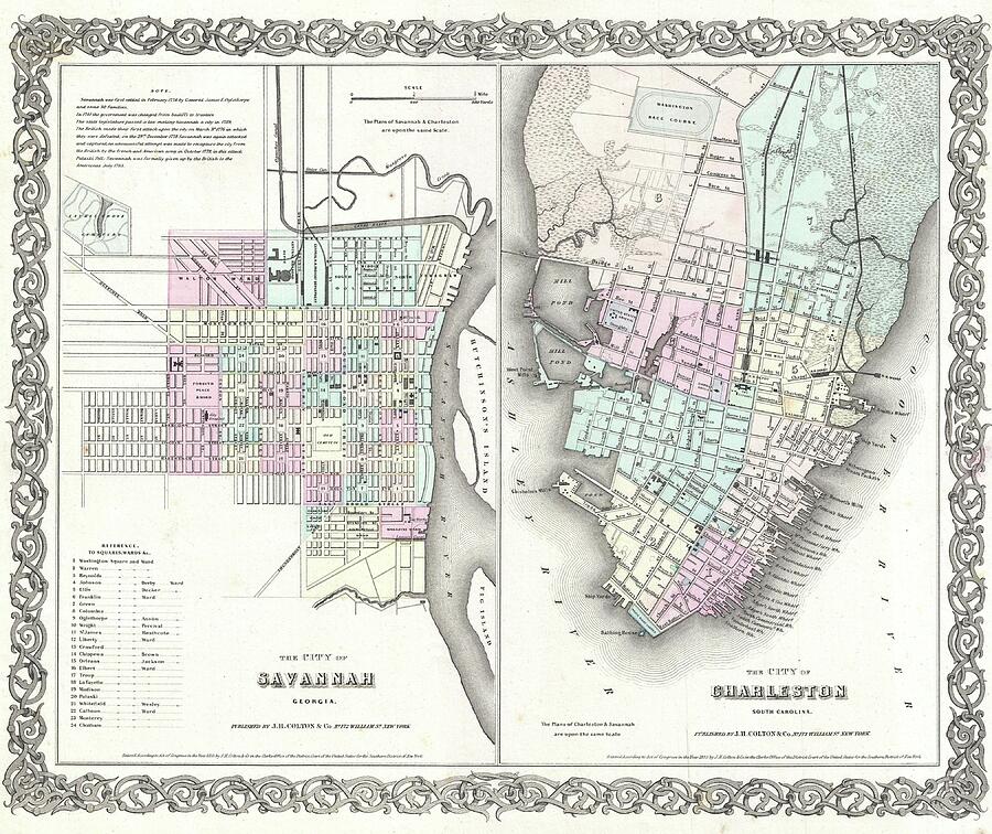 1855 Charleston And Savannah Map Drawing by Dan Sproul 1855 Charleston And Savannah Map Drawing by Dan Sproul