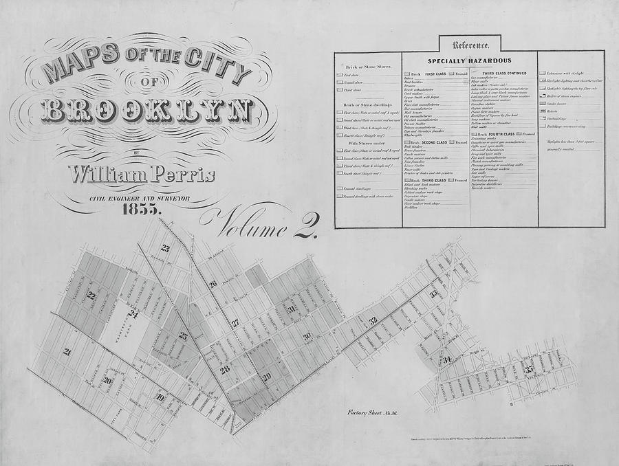 1855 Historical Map of Brooklyn New York in Black and White Photograph by Toby McGuire