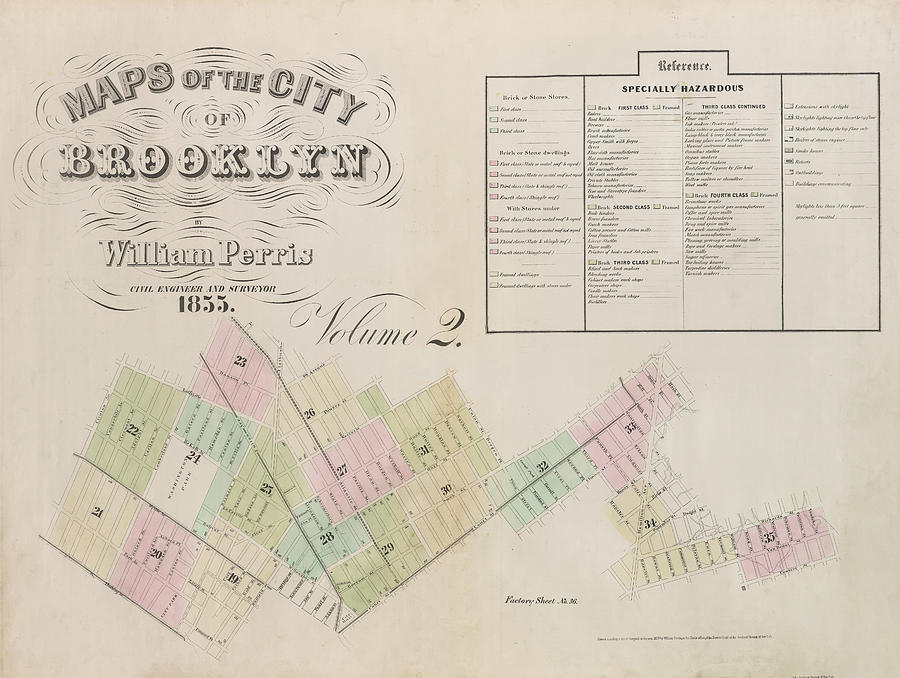 1855 Historical Map of Brooklyn New York in Color Photograph by Toby McGuire