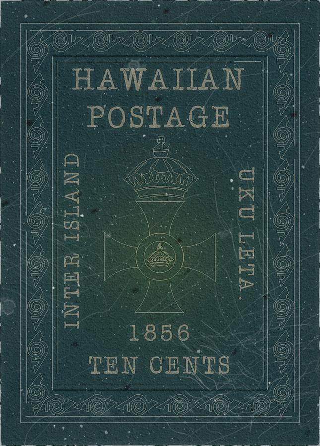 1856 Hawaii - Cross and Crown - 10cts. Blue Green - Mail Art Post Digital Art by Fred Larucci