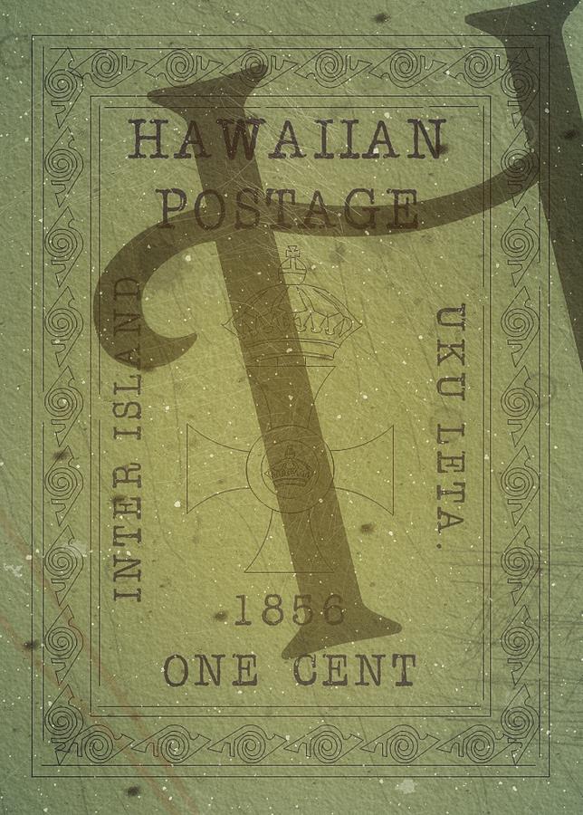 1856 Hawaii - Cross and Crown - 1ct. Yellow Green - Mail Art Post Digital Art by Fred Larucci